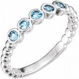 14K White Aquamarine Bezel-Set Beaded Ring photo