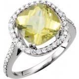 14K White 1/2 CTW Diamond & 10x10 mm Lemon Quartz Ring photo