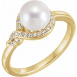 14K Yellow Cultured Freshwater Pearl & 1/10 CTW Diamond Bypass Ring photo