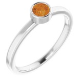 14K White 4 mm Round Citrine Ring photo