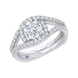 Shah Luxury 14K White Gold Round Diamond Halo Engagement Ring with Split Shank (Semi-Mount) photo 2