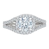 Shah Luxury 14K White Gold Round Diamond Halo Engagement Ring with Split Shank (Semi-Mount) photo