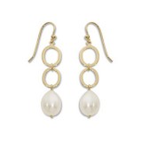 Carla 14k Yellow Gold Open Oval Links Pearl Earrings photo