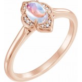 14K Rose Rainbow Moonstone & .03 CTW Diamond Clover Cabochon Ring photo