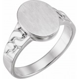 14K White 14x11 mm Oval Signet Ring photo 3