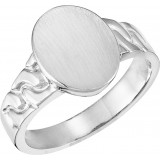 14K White 14x11 mm Oval Signet Ring photo