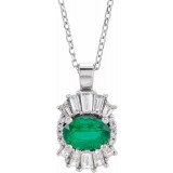 14K White Emerald & 1/3 CTW Diamond 16-18 Necklace photo