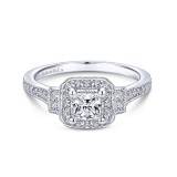 Gabriel & Co. 14k White Gold Victorian Halo Engagement Ring photo