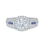 Shah Luxury 14K White Gold Round Diamond and Sapphire Engagement Ring (Semi-Mount) photo