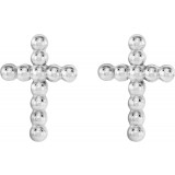 14K White Beaded Cross Earrings photo 2
