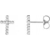 14K White Beaded Cross Earrings photo