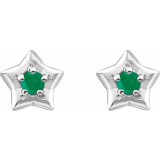 14K White 3 mm Round May Youth Star Birthstone Earrings photo 2
