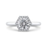 Shah Luxury 14K White Gold Round Diamond Hexagon Shape Halo Engagement Ring (Semi-Mount) photo