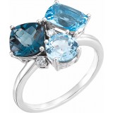 14K White Swiss, London, & Sky Blue Topaz & .05 CTW Diamond Ring photo