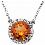 14K White 8 mm Round Citrine & .05 CTW Diamond 16 Necklace photo