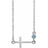 14K White Aquamarine Sideways Cross 16-18 Necklace photo