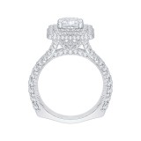 Shah Luxury 14K White Gold Split Shank Cushion Diamond Double Halo Engagement Ring (Semi-Mount) photo 4