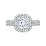 Shah Luxury 14K White Gold Split Shank Cushion Diamond Double Halo Engagement Ring (Semi-Mount) photo