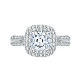 Shah Luxury 14K White Gold Split Shank Cushion Diamond Double Halo Engagement Ring (Semi-Mount) photo