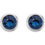 14K White 4 mm Round Genuine Blue Sapphire Birthstone Earrings photo 2
