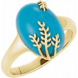 14K Yellow 14 x 10 mm Chinese Turquoise Leaf Design Ring photo