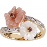 14K Yellow Pink Tourmaline, Mother Of Pearl & .04 CTW Diamond Ring photo 3