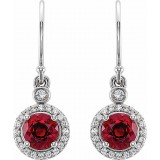 14K White Lab-Grown Ruby & 1/8 CTW Diamond Halo-Style Earrings photo 2