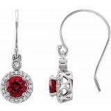 14K White Lab-Grown Ruby & 1/8 CTW Diamond Halo-Style Earrings photo