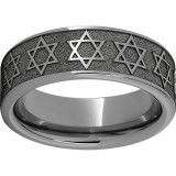 Rugged Tungsten  Pipe Cut Band with Star of David Laser Engraving photo
