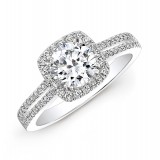 18k White Gold Split Shank Square Halo Diamond Engagement Ring photo
