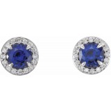 14K White 4.5 mm Round Blue Sapphire & 1/6 CTW Diamond Earrings photo 2