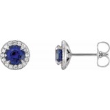 14K White 4.5 mm Round Blue Sapphire & 1/6 CTW Diamond Earrings photo