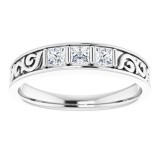 14K White 1/2 CTW Diamond Three-Stone Scroll Ring photo 3