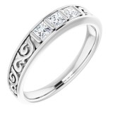 14K White 1/2 CTW Diamond Three-Stone Scroll Ring photo