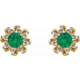 14K Yellow Emerald & 1/6 CTW Diamond Halo-Style Earrings photo 2