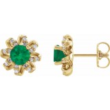 14K Yellow Emerald & 1/6 CTW Diamond Halo-Style Earrings photo