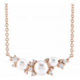 14K Rose Akoya Cultured Pearl & .08 CTW Diamond 16 Necklace photo