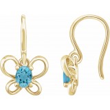 14K Yellow 4x3 mm Oval March Youth Butterfly Birthstone Earrings photo
