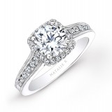 18k White Gold Pave Halo Diamond Engagement Ring with Milgrain photo