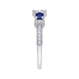 Shah Luxury 14K White Gold Oval Diamond With Sapphire Three-Stone Engagement Ring (Semi-Mount) photo 2