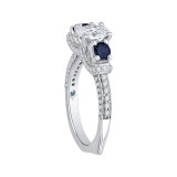 Shah Luxury 14K White Gold Oval Diamond With Sapphire Three-Stone Engagement Ring (Semi-Mount) photo 3
