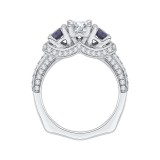 Shah Luxury 14K White Gold Oval Diamond With Sapphire Three-Stone Engagement Ring (Semi-Mount) photo 4