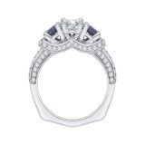 Shah Luxury 14K White Gold Oval Diamond With Sapphire Three-Stone Engagement Ring (Semi-Mount) photo 4