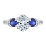 Shah Luxury 14K White Gold Oval Diamond With Sapphire Three-Stone Engagement Ring (Semi-Mount) photo
