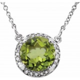 14K White 8 mm Round Peridot & .05 CTW Diamond 16 Necklace photo