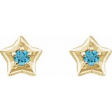 14K Yellow 3 mm Round March Youth Star Birthstone Earrings photo 2