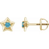 14K Yellow 3 mm Round March Youth Star Birthstone Earrings photo