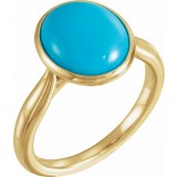 14K Yellow 12x10 mm Oval Cabochon Turquoise Ring photo