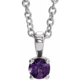 14K White 5 mm Round Amethyst Birthstone 16-18 Necklace photo