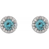 14K White 5 mm Round Aquamarine & 1/8 CTW Diamond Earrings photo 2